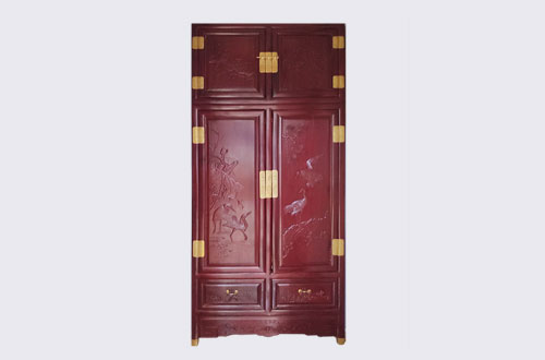 武鸣高端中式家居装修深红色纯实木衣柜
